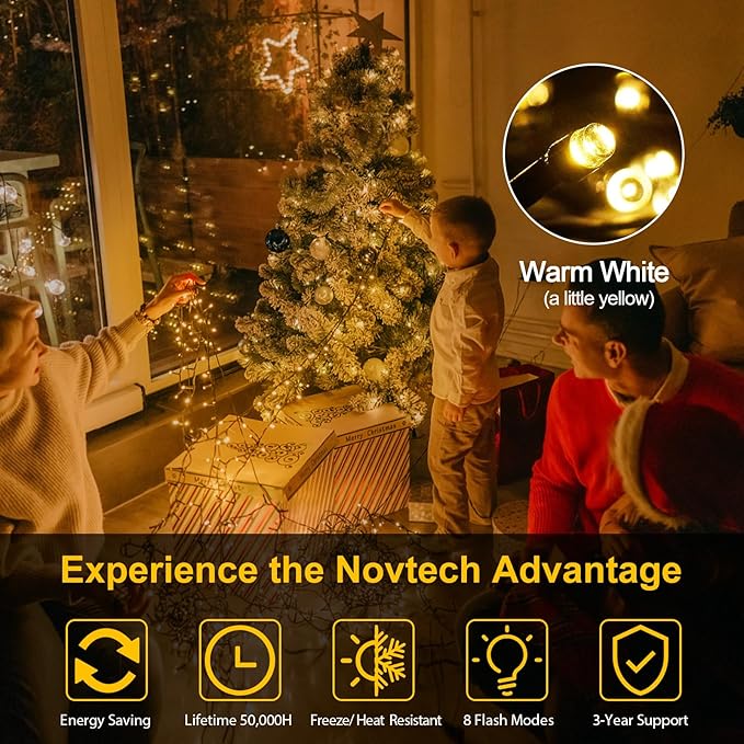 Novtech Christmas LED Outdoor String Lights 164FT 2000LEDs Xmas Fairy Plug in Christmas Lights - Waterproof Decorative String Lights for Home Garden Wedding Party Holiday - Warm White