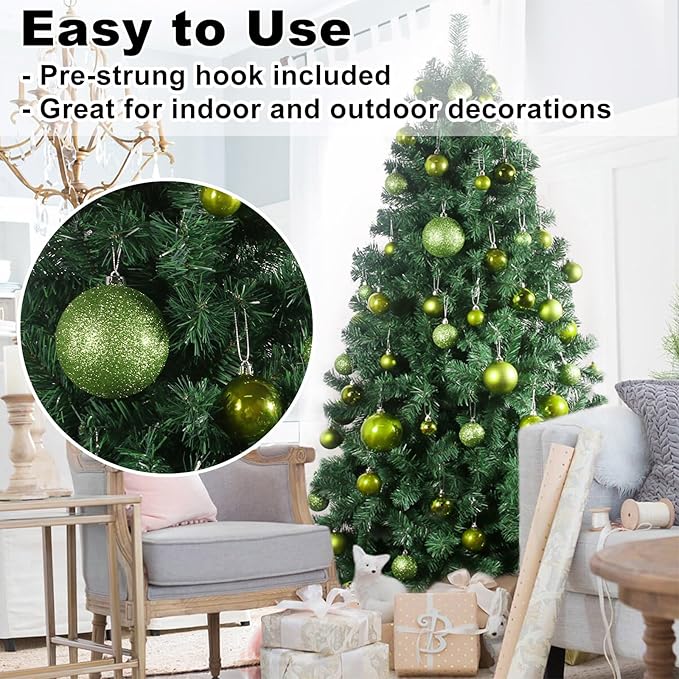Lime Green 4.0" Large Christmas Balls - Christmas Tree Decoration Ornaments Shatterproof Hanging Balls for Birthday Halloween Holiday Wedding Decorations Set of 4pcs
