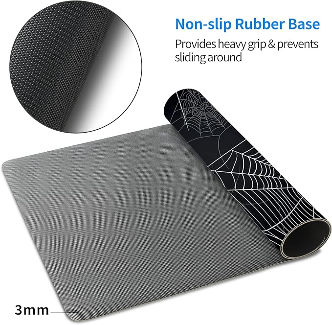 MAYCARI Halloween Cute Spider Webs Mouse Pad Kawaii Cartoon Funny Spirit Extended Desk Mat Non-Slip Rubber Baseb Large Black White Mousepad for Desk Gaming Laptop Desktop 31.5"X15.7"