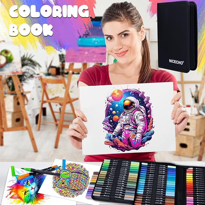 Nicecho 72 Colors Dual Tip Art Markers Pens for Adult Coloring Books, Brush and Fine Tip Coloring Marker for Drawing Journaling Note Taking Lettering