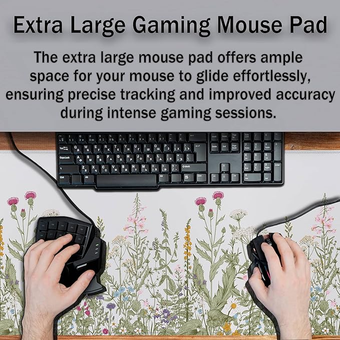 Large Mouse Pad Wildflower Desk Mats Office Mouse Pads Keyboard Mousepads Oversized Mouse Pad Non-Slip Rubber Base Waterproof with Stitched Edges 35.4 X 15.7 for Game Office,