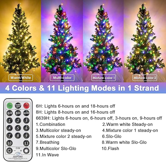 Outdoor Christmas Lights 800 LED 272FT Color Changing Christma Tree Light with Warm White & Multicolor, 11 Modes, Waterproof Christmas String Lights with Remote for Xmas Decorations