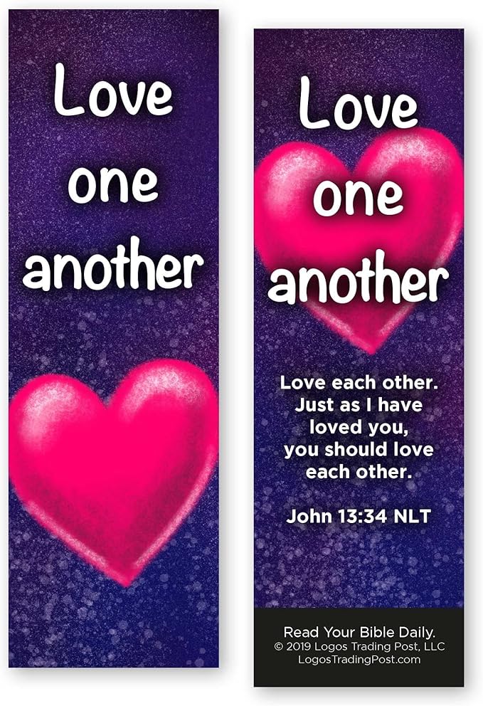 Love One Another, John 13:34, Bulk Pack of 25 Christian Bookmarks for Kids, Childrens Bible Verse Book Markers, Sunday School Prizes with Memory Verses, Scripture Gifts for Kids & Youth