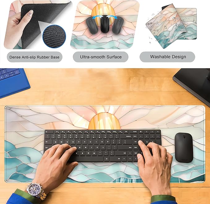 Modern Art Desk Mat Gaming Mouse Pad Stained Glass Computer Desk Pad, Large Laptop Keyboard Mat XL, Full Desktop Mat Glorious Computer Mouse Mat, Aesthetic Desk Decor Aesthetic 31.5" x 11.8"