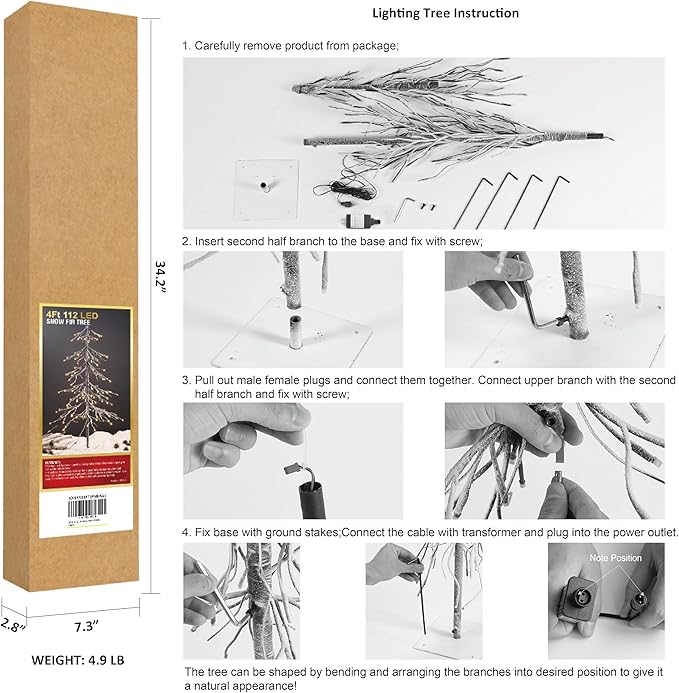 LIGHTSHARE 4 ft. Snowy Fir Tree, 112 LED Lights, for Indoor and Outdoor Use, Warm White, for Home Festival Party Christmas (4FT)