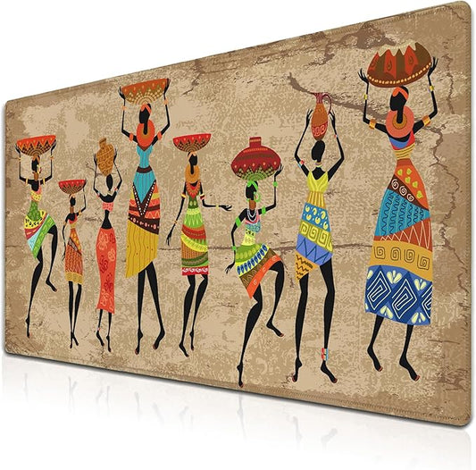 Large Mousepad African Woman Office Decor Gaming Mousepads Computer Desk Mat Mat Mouse Pad Waterproof Non-Slip Rubber Base 35.4 X 15.7 for Game Office, Grunge African Dancer