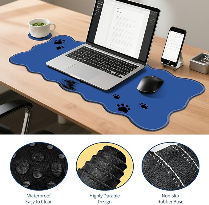 4-Piece XXL Gaming Mouse Pad Set (31.5"x11.8") with Keyboard Wrist Rest,Mouse Wrist Support & Coaster,Ergonomic Non-Slip Desk Mat for Office & Home,Cute Black Cat