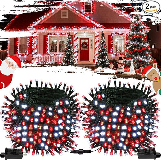 OZS Connectable Red and White Christmas String Lights, 2Pack Total 164FT 400LED Christmas Lights for Outdoor/Indoor, Plug in Tree Lights with 8 Modes, String Lights for Christmas Decorations Holiday