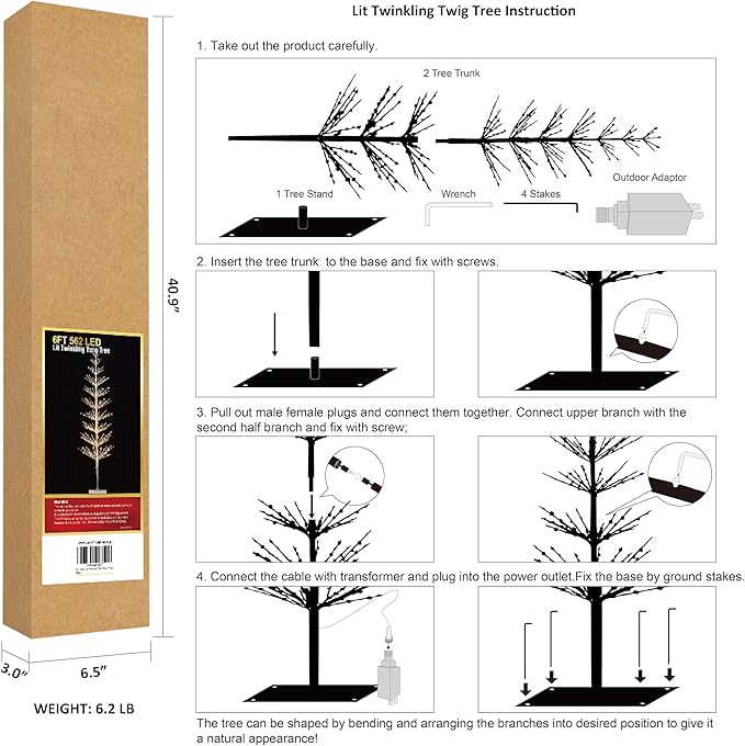 LIGHTSHARE 6FT 325L Lighted Starlit Tree, Warm White, for Home, Festival, Party, and Christmas Decoration, Indoor and Outdoor Use, White