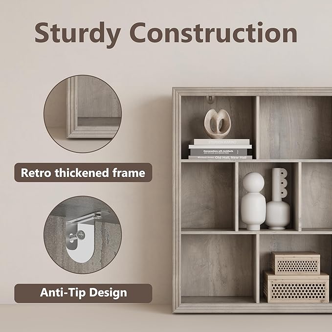 Wooden 10-Cube Storage Organizer, 3-Tier Bookshelf, Wood Grey Bookshelf, Bookcase, Cubical Storage Shelf with 3 Removable Back Panels for Bedroom Home and Office