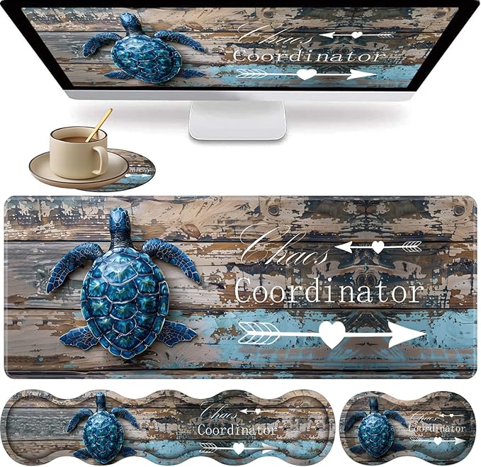 Large XXL Gaming Desk Mat 31.5"x 11.8", Ergonomic Keyboard Wrist Rest & Mouse Pad Wrist Rest + Coaster Set, Non-Slip Base, Memory Foam, Office and Home, Chaos Coordinator