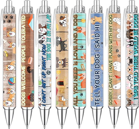 Idealmuzik Dog Pens for Dog Lovers – Cute Ballpoint Pen Set for Kids, Teens, and Adults – Fun Stationery Gift for Journaling, Writing, or School – Thanksgiving Christmas New Year Gifts, 8 Pack