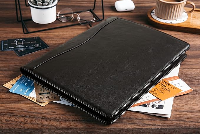Leather Portfolio for Men, Leather Clipboard Engraved Padfolio, Personalized Leather Binder Leather Legal Pad Portfolio Christmas Gift for His/Her (Clipboard, Shiny Black-Standard)