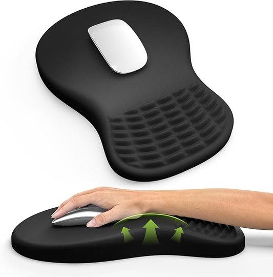 MEKASS Ergonomic Mouse Pad with Wrist Rest, Memory Foam Wrist Support for Carpal Tunnel Pain Relief, Non-Slip PU Base, Comfortable Mousepad for Office Home (Black)