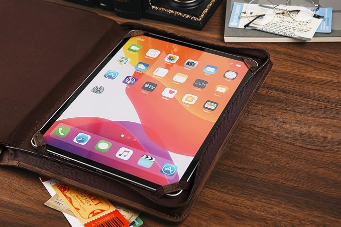 Leather Portfolio for 12.9 inch iPad Pro (2018/2020/2021/2022), Leather Portfolio with Ipad Holder for Letter Size Notepad, Personalized Padfolio for Men (Dark Khaki, Non-Custom)