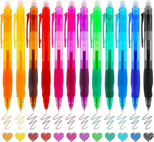 USUAL Retractable Erasable Pens 12 Colored Erasable Gel Pen 0.5mm Erasable Gel Pens Black Make Mistakes Disappear Smooth Writing Pen Office Back-to-School Supplies (12 Colors)