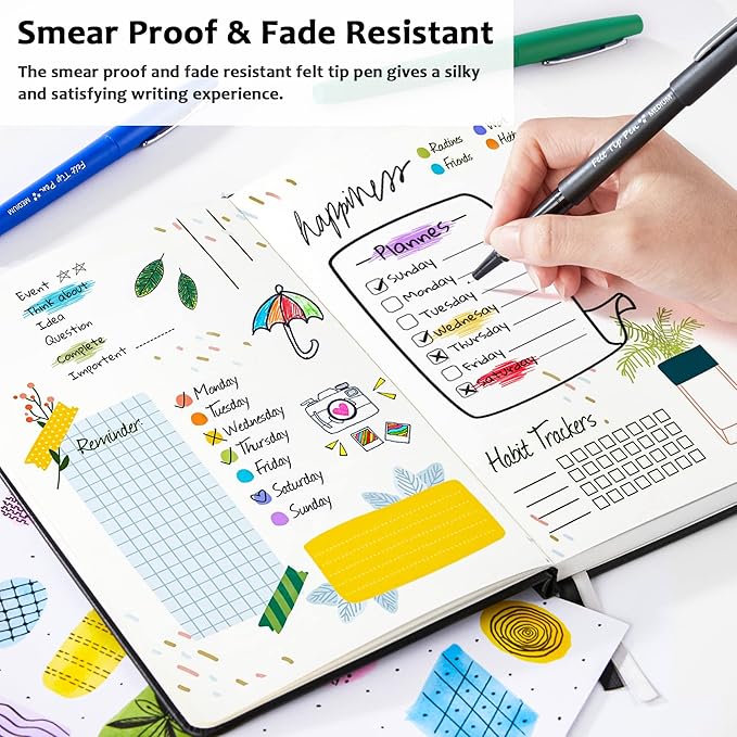 Lelix 40 Colors Felt Tip Pens, Medium Point Felt Pens, Assorted Colors Markers Pens For Journaling, Writing, Note Taking, Planner Coloring, Perfect as Art Office and School Supplies