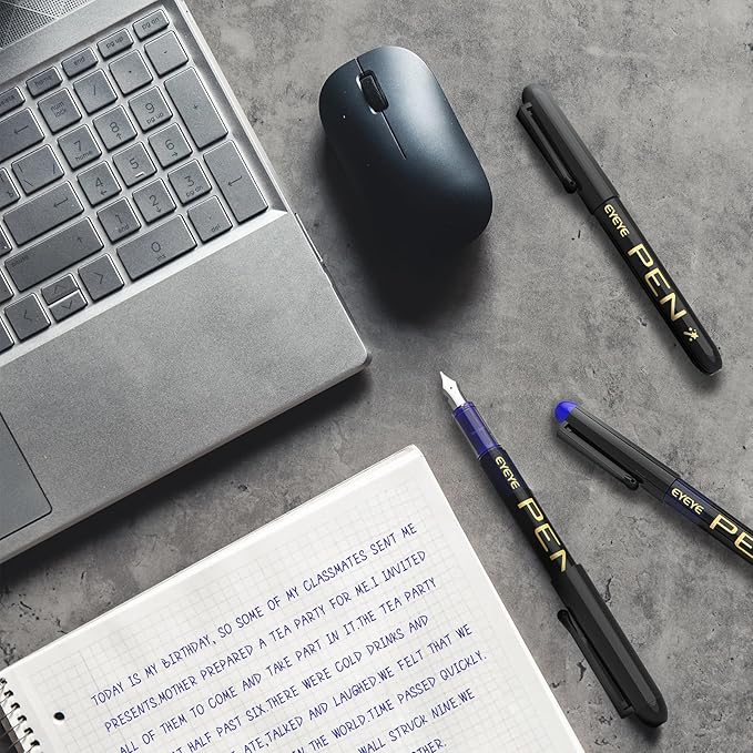 EYEYE Fountain Pens for Writing, 8 Pack Blue Fine Point Pens Disposable Fountain Pens Stainless Steel Nib, Smooth Writing for Journaling, Drafting, Sketching, Doodling & Office Supplies