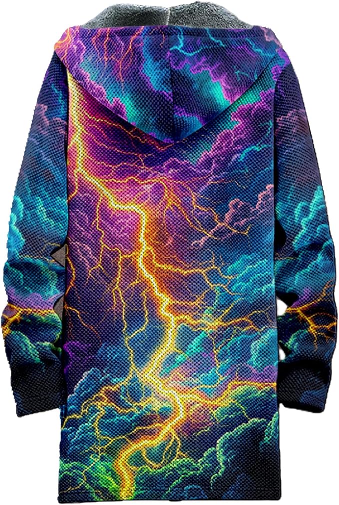 MARSVOVO Mens Cardigan Sweater Cool Graphic Lined Fleece Long Coat Zip With Pockets Fashion Coat Warm Fitted Jacket