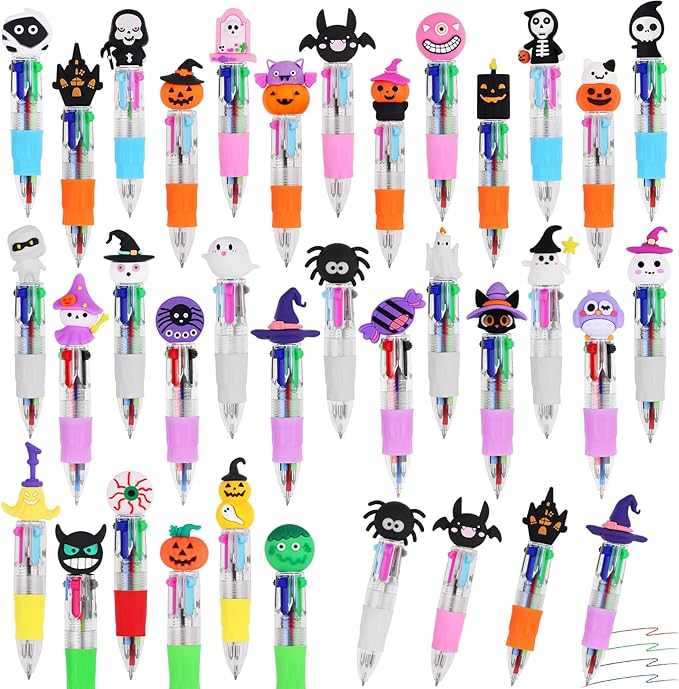 CZWZ 32Pcs Mini Multicolor Pens in One 4-in-1 Cute Pens Bulk for Kids, Ballpoint Pen for Birthdays and Children's Parties, Fun Gifts Assorted Ink Kawaii Pen(Halloween)