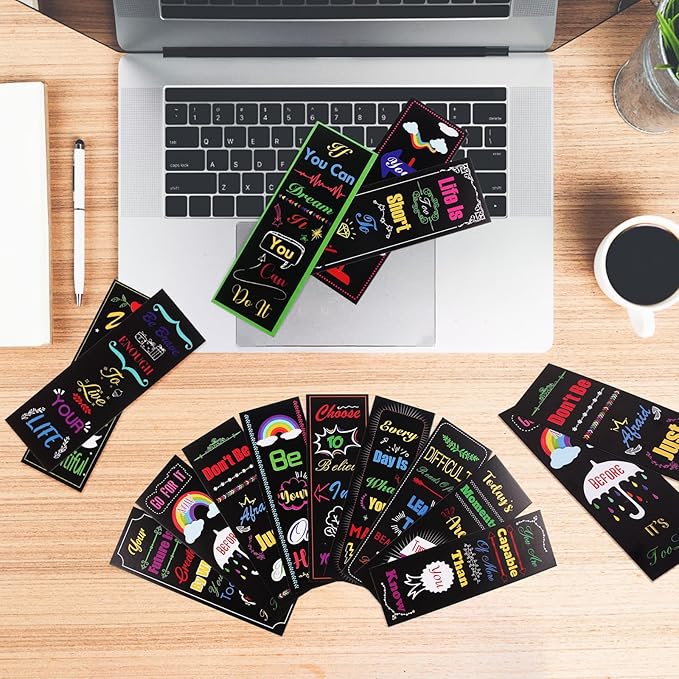 LiYiQ 100 Pcs Motivational Encouraging Inspirational Bookmarks 6×2-inch Double-Sided Bookmarks for Book Lovers Cute Bookmarks for Reading Bookmarks for Students School Supplies
