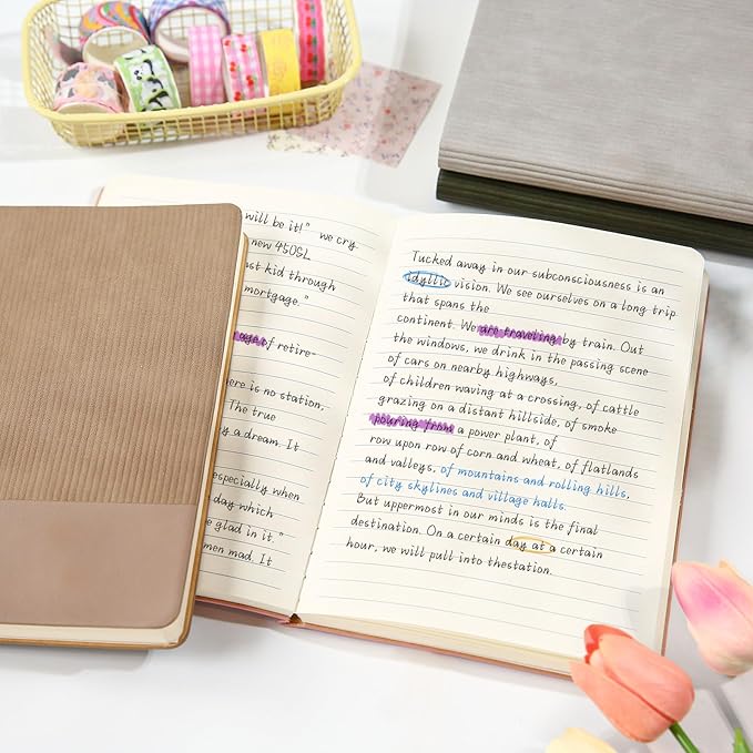 Lined Journal Notebook for Work College Ruled Note Book 5.79"x8.27" A5 PU Leather Daily Journaling 216 Pages for Women Men Writing Home School Supplies Business (Dark Pink)