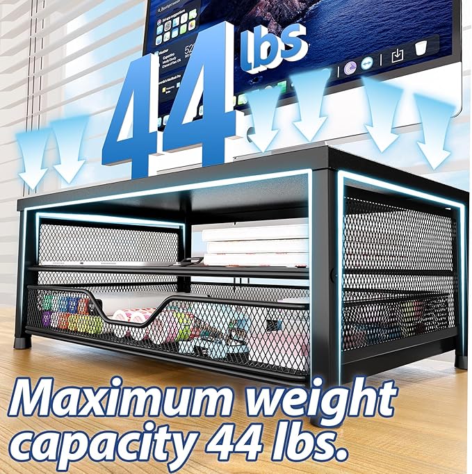 OPNICE Computer Monitor Stand Riser, Desk Organizers and Accessories with Drawer, Laptop Stand, Office Desk Accessories & Workspace Desktop Organizers Storage for Office Supplies(Black)