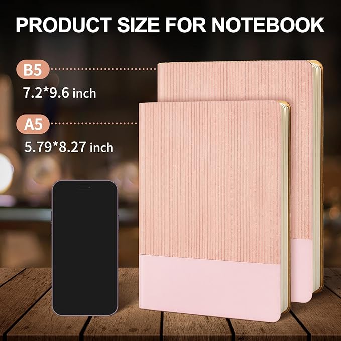 Lined Journal Notebook for Work College Ruled Note Book 7.2"x9.6"B5 PU Leather Daily Journaling 160 Pages for Women Men Writing Home School Supplies Business (Pink)