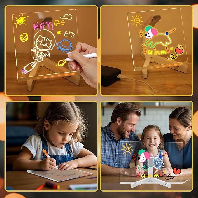 LED Note Board with Colors,LED Drawing Pad with 7 Color Pen,Light Up Acrylic Message Board with Adjustable Stand,Acrylic Dry Erase Board with Light for Office School Home,Gift for Kids(12"x8")
