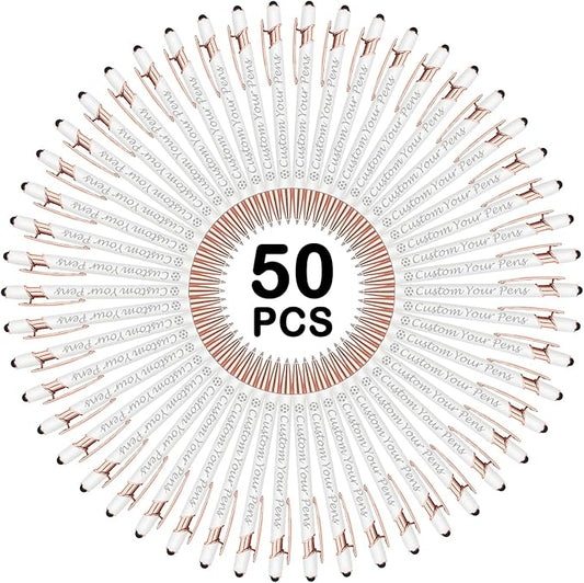 Amlion Personalized Custom Pens with Name Engraved Logo Text,50 Customized Writing Stylus Pen Promotional Item Gift for Men Women Office Business Wedding-White