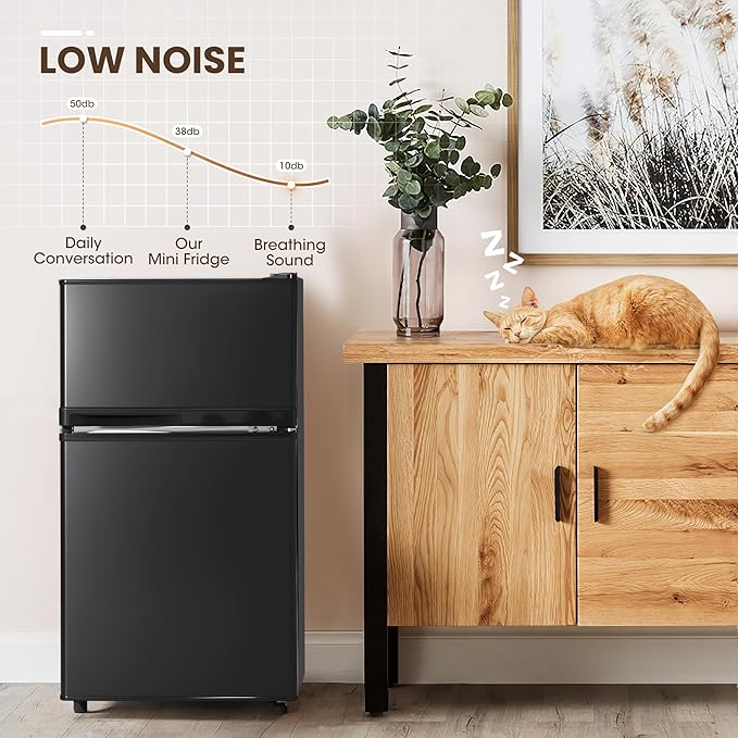 Manastin 3.6 Cu.Ft Mini Fridge with Freezer, Small Refrigerator with 2 Doors for Kitchen, Dorm, Office and Bedroom, Mini Refrigerator with Adjustable Shelves (Black)