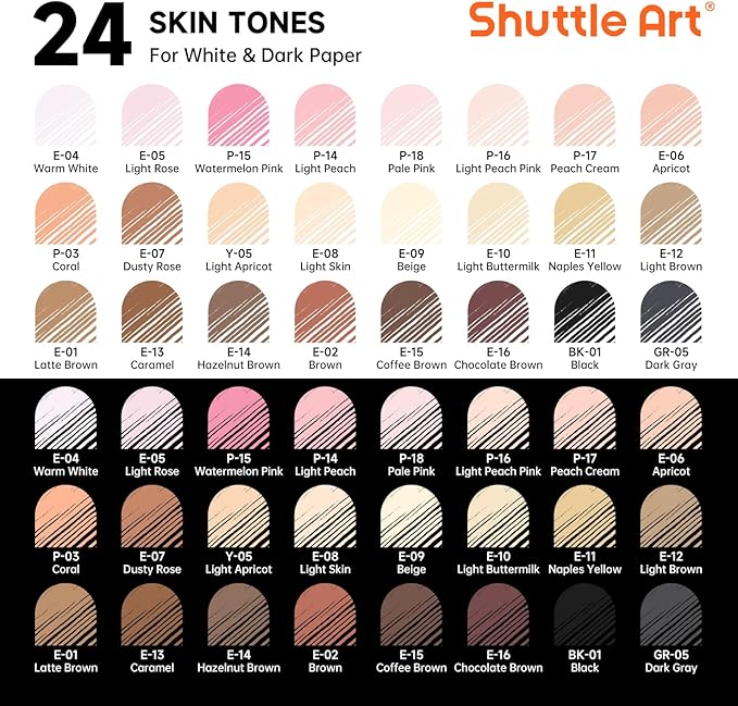 Shuttle Art Colored Pens, 24 Skin Tone Colors Cute Journal Pens 0.6mm Fine Point Colored Gel Pens for Black Paper Adult Coloring Writing Drawing Journaling Note Taking School Office Home