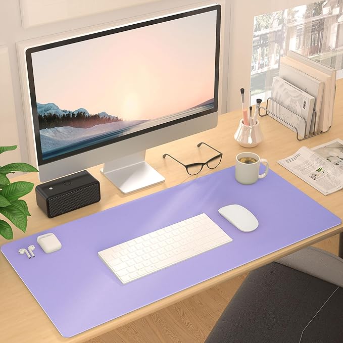 Leather Desk Pad Protector, Mouse Pad, Non-Slip Computer Mat for Desk, PU Leather Office Desk Mat for Home & Office, Waterproof Laptop Desk Blotter for Keyboard and Mouse, Taro Purple (13.7''X23.6'')
