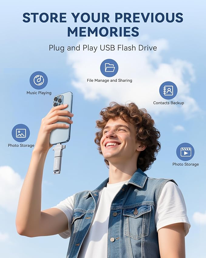 MFi Certified Photo Stick 512GB USB Flash Drive for iPhone, 4 in 1 External Memory Thumb Drive for Picture Video Saver and Backup, High Speed Memory Stick USB Drive for iPhone/iPad/Android/PC (Silver)