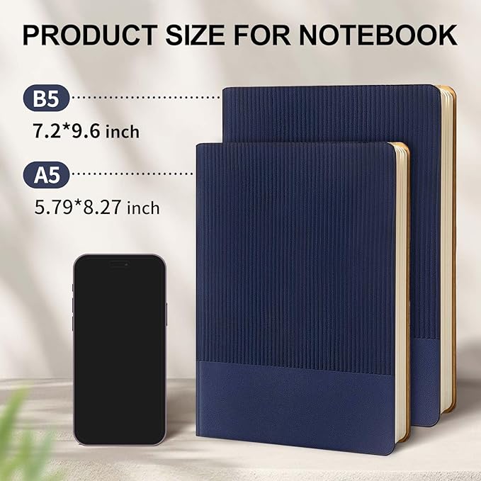 Lined Journal Notebook for Work College Ruled Note Book 5.79"x8.27" A5 PU Leather Daily Journaling 216 Pages for Women Men Writing Home School Supplies Business (Dark Blue)