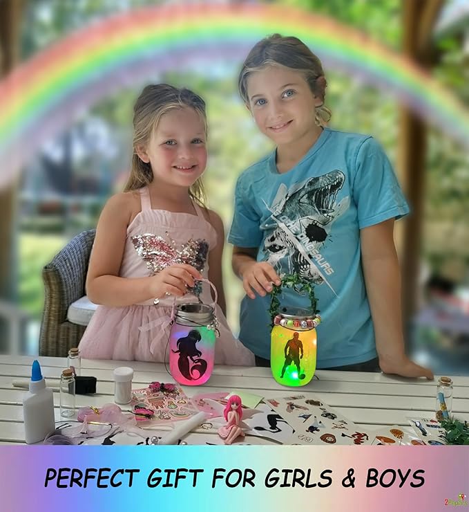 Make Your Own Unicorn & Fairy Lantern Jar Night light Arts and Crafts for Kids, Best Birthday Gifts for Girls Ages 3 4 5 6 7 8 9 10 11 12 Years old, DIY Unicorn Gift & Fairy Craft Kit for Little Girls