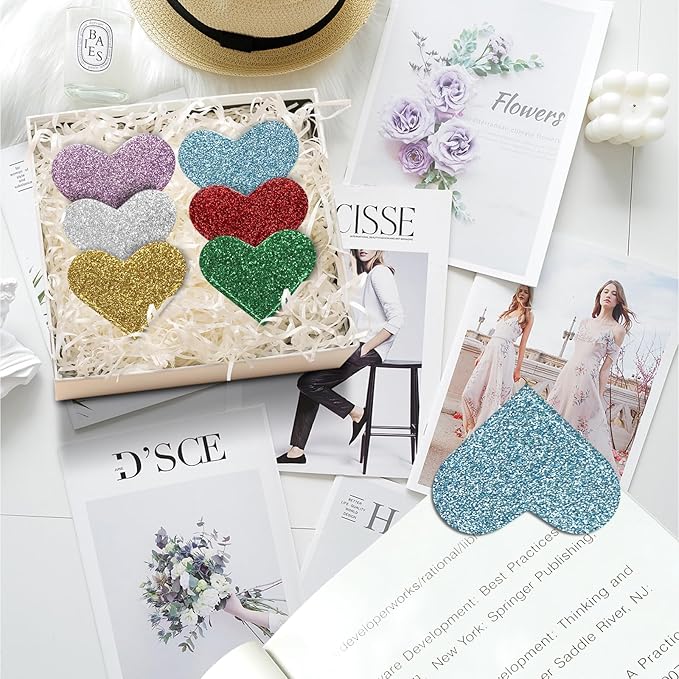 Leather Heart Bookmarks - Winjeto 6 Pieces Cute Corner Page Book Marks for Teachers Students Book Reading Lovers, for School Office Home Supplies (Glitter（6pcs）)