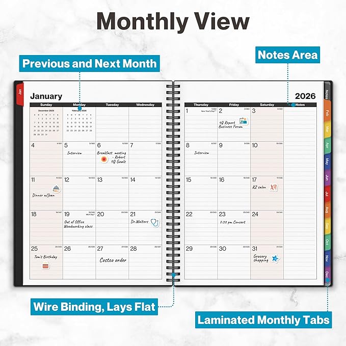 Dunwell Planner Book 2026, 8.5x11 Weekly Monthly Planner, Jan to Dec 2026, Large Calendar Book with Colorful Tabs, Bookmark, Free Stickers, Daily Calendar Planner Organizer