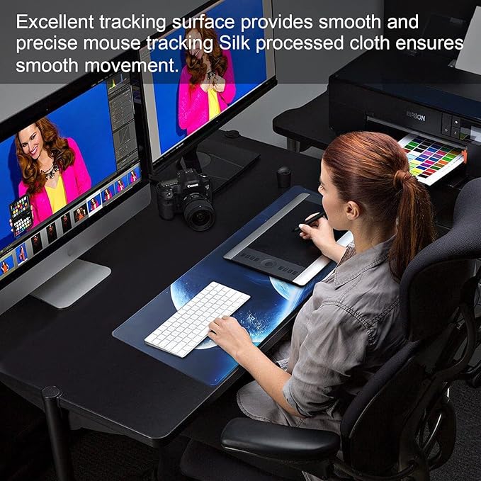 Large Gaming Mouse Pad with Stitched Edges,[27.5x11.8In] Extended Mouse Pad with Non-Slip Natural Rubber Base for Gamer/Desktop/Office/Home (70x30 Spaceball)