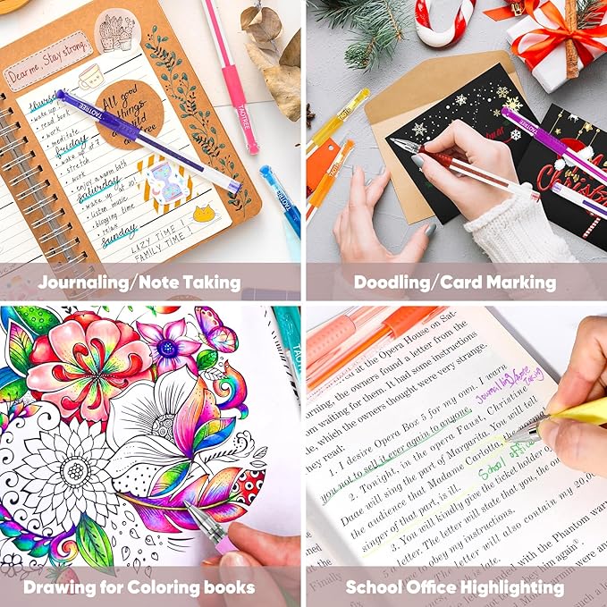 Taotree Glitter Gel Pens, 32 Colors Neon Glitter Pens Fine Tip Art Markers Set 40% More Ink Colored Gel Marker for Adult Coloring Book, Drawing Art Supplies, Scrapbook, Journaling, Sparkle Gifts