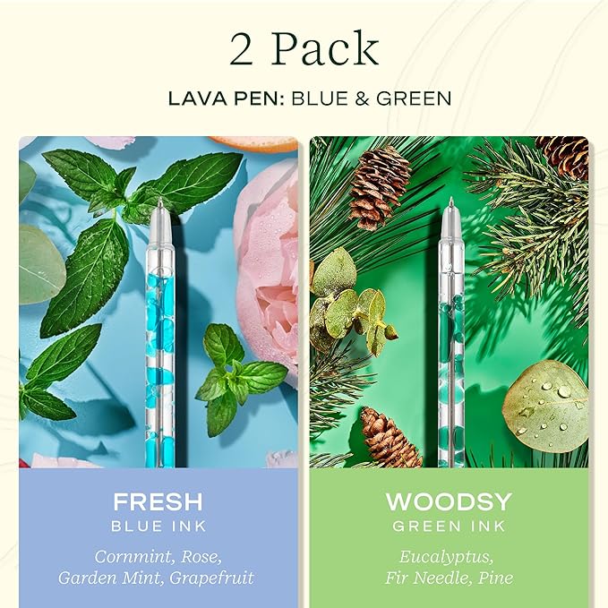 Lifelines Scented Lava Gel Pen Set, 2-Pack (Blue & Green) - 0.7mm Colored Gel Pens Infused with Scented Essential Oil Blends & Mesmerizing Lava - School Supplies for College Kids & Adults