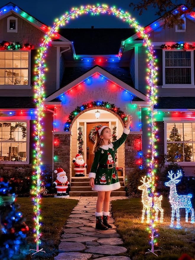 Lomotech Christmas Light Arch - 9.5Ft 460 Leds Iron Pole Archway 8 Modes Waterproof Christmas Lights with Timer for Lawn, Yard, Walkway, Garden, Party, Holiday, Christmas Decoration (Multicolor)