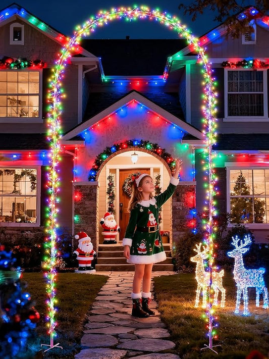 Lomotech Christmas Light Arch - 9.5Ft 460 Leds Iron Pole Archway 8 Modes Waterproof Christmas Lights with Timer for Lawn, Yard, Walkway, Garden, Party, Holiday, Christmas Decoration (Multicolor)