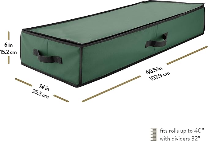 ZOBER Wrapping Paper Storage Containers - 40 Inch Gift Wrapping Organizer Storage W/Interior Pockets - Fits 20 Standard Rolls of Wrapping Paper, Bows, and Ribbons