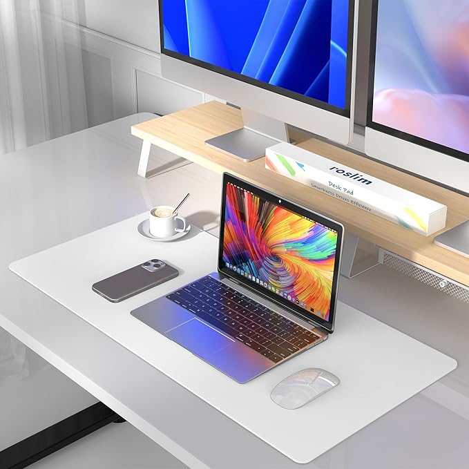 Mouse Pad Large for Desk, PU Leather Desk Pad Protector, Desk Mat Waterproof for Home & Office, Non-Slip Desk Mat for Keyboard and Mouse, Desk Blotter Writing Pad for Desktop, White (13.7''X23.6'')