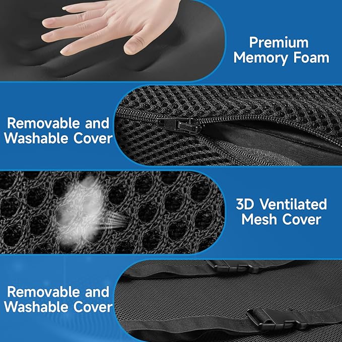 Lumbar Support Pillow for Office Chair, Memory Foam Office Chair Back Support,Lower Back Pillow for Car Seat, Back Pain Relief, Back Pillow for Chair with Adjustable Strap and Mesh Washable Cover