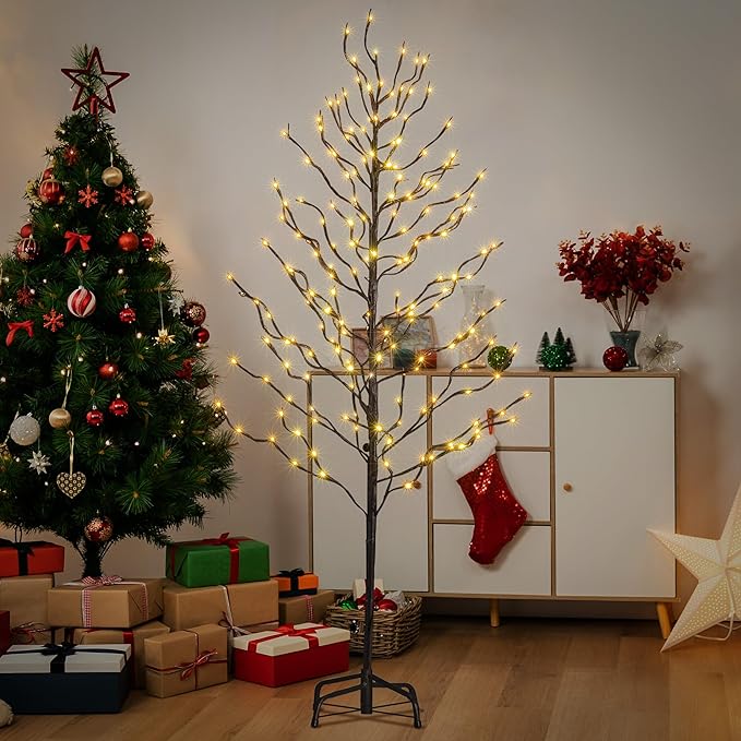 LIGHTSHARE 5FT 200L Lighted Star Light Tree,Warm White, Brown Branch Decoration Light,Home/Festival/Party/Christmas,Indoor and Outdoor Use