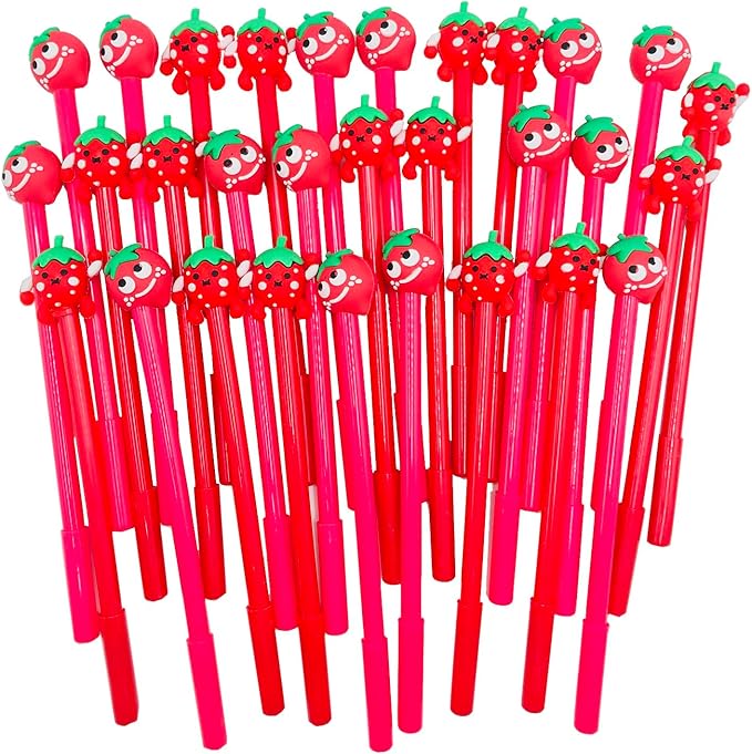 30 Pcs Cute Strawberry Gel Ink Pens Fun Kawaii Pens Fruit Writing Pens 0.5 mm Black Ink Cool Novelty Fun Pens for Office Home School Supplies Strawberry Party Favors (Cute Strawberry)