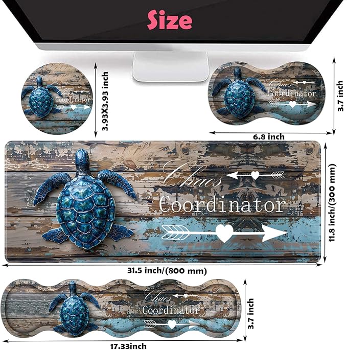 Large XXL Gaming Desk Mat 31.5"x 11.8", Ergonomic Keyboard Wrist Rest & Mouse Pad Wrist Rest + Coaster Set, Non-Slip Base, Memory Foam, Office and Home, Chaos Coordinator