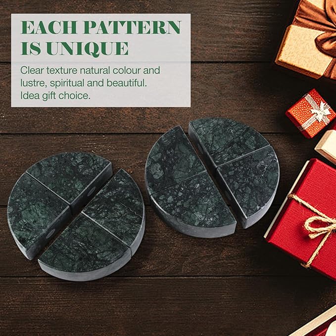 Marble Bookend for Shelves, Non-Skid Bookends for Heavy Books, Heavy Duty Book Stopper for CDs, Luxury Book Shelf Holder, Quarter Circle Design Book Ends Decorative, Indian Green, Set of 2